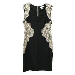 Erin Fetherston Sheath Dress Size 10 Black Beige‎ Lace Sleeveless Classic